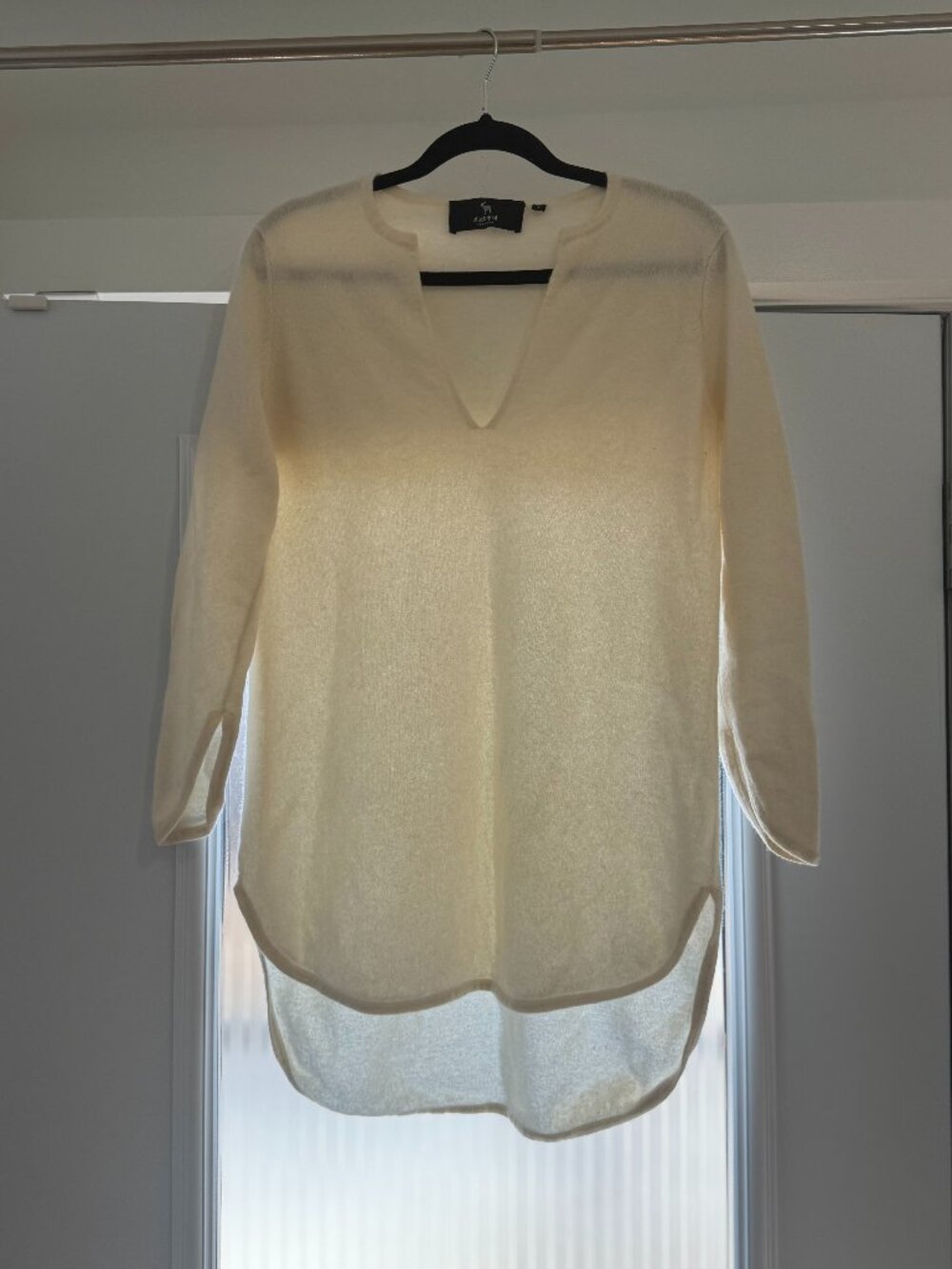 Cream Cashmere V-Neck High-Low Tunic